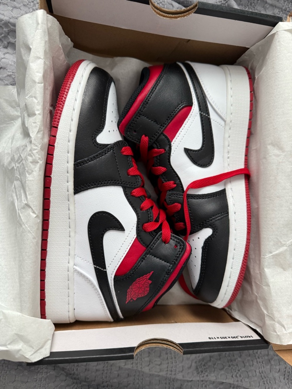 Nike Air Jordan 1 Mid White Black Red Sneakers - Picture 2 of 8